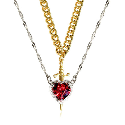 Flag Village New Heart And Sword Necklace Set Gold Color Stainless Steel Crystal Couple Necklaces For Women Men Boyfriend Girlfriend Gifts