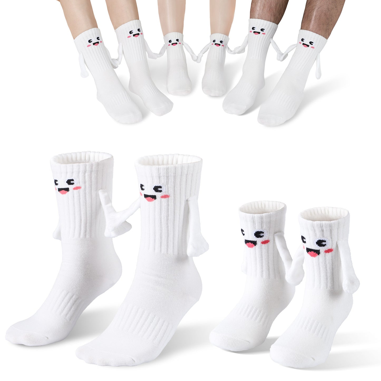 Flag Village 2Pairs Kids  Mom Dad Hand In Hand Smile Sock  Family Magnetic Hand Holding Socks,  Birthday Funny Gag Crazy Sock Day Gifts Mom Dad Child