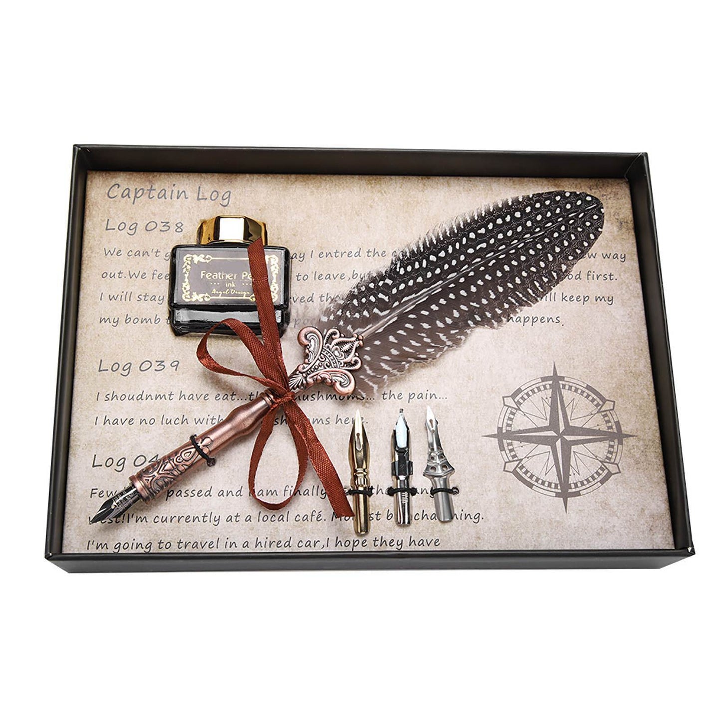 Flag Village Retro Classical Fountain Pen Feather Dip Pen Ink Bottle Set Stationery Gift  Birthday Box White