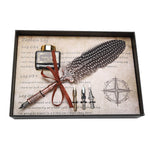 Flag Village Retro Classical Fountain Pen Feather Dip Pen Ink Bottle Set Stationery Gift  Birthday Box White