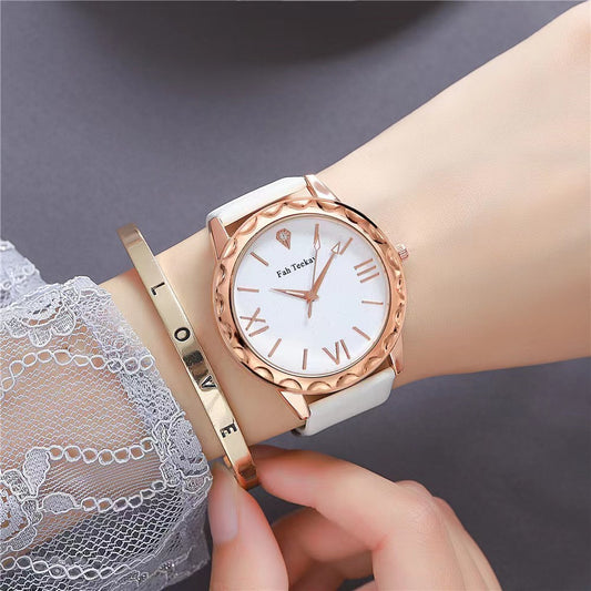 Flag Village Glitter Face Simple Fashion All-match Belt Women's Watch Gift Box Suit Quartz Wrist Watch