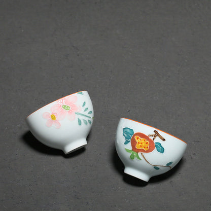 Flag Village Hand-painted Flower Kung Fu Tea Set Ceramic Household Tea Cup Gift Box