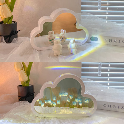 Flag Village Tulip Night Lamp DIY Material Cloud Tulips Night Lamp Decorative Mirrors Photo Frame LED Table Lights Korean Creative Desk Bedroom Handmade Birthday Gifts