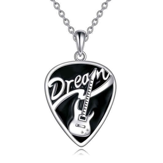 Flag Village Sterling Silver Music Guitar Pick Pendant Necklace Jewelry Gifts for Women
