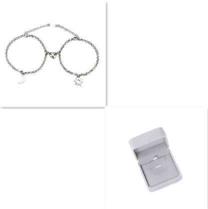 Flag Village 2Pcs Sun Moon Charm Magnet Attraction Stainless Steel Bracelets For Couples Men Women Jewelry Wholesale Valentine's Day Gifts