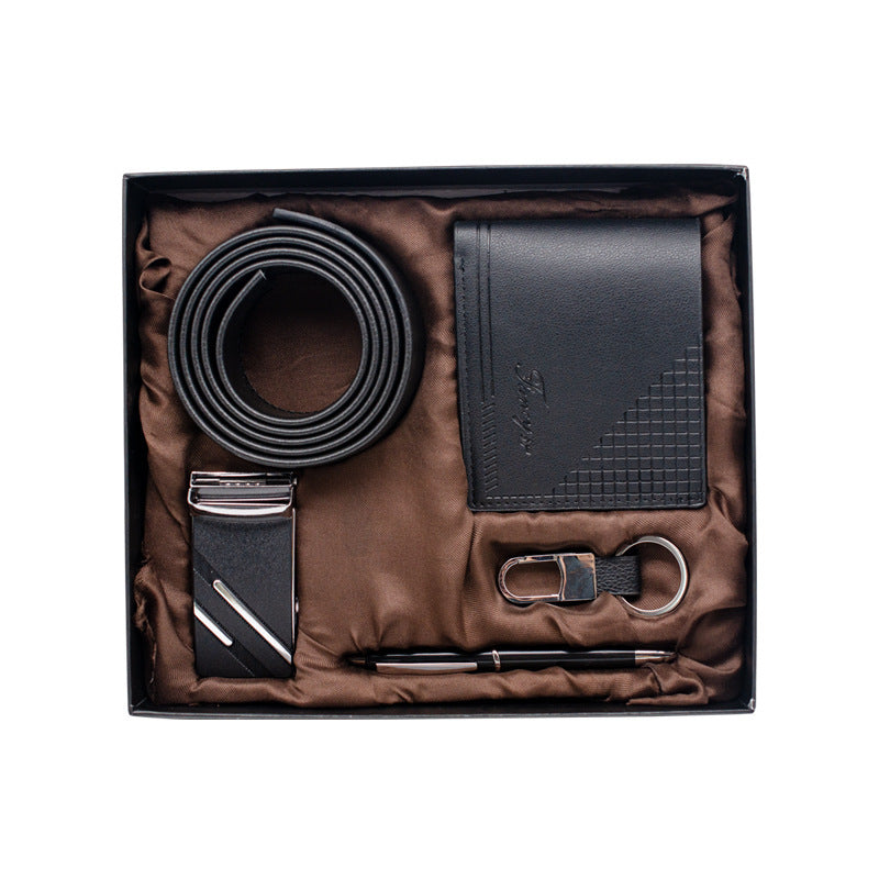 Flag Village Practical Men's Tiandigai Gift Set Belt Wallet Keychain Pen 4-Piece Gift Box