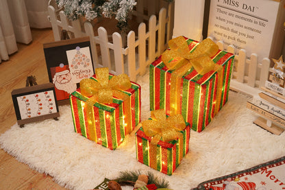 Flag Village Remote Control Christmas Gift Box Lights Christmas Three-piece Decoration
