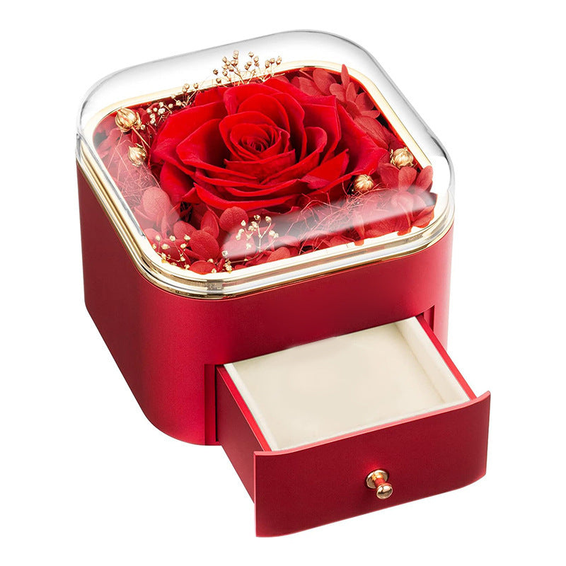 Flag Village Valentines Day Rose Flower Drawer Jewelry Box Earrings Ring Necklace Storage Valentine's Day Gift Box Romantic Jewelry Packaging Box