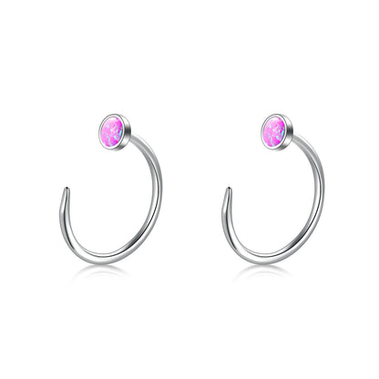 Flag Village Ear Huggie Earrings Opal Half Cuff Hoop Earrings Threader Jewelry Gifts for Women Men Birthday