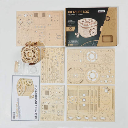 Flag Village Robotime Rokr 123Pcs Treasure Box Creative 3D Wooden Puzzle Game Assembly Toys Chris Gift For Children Adults Teens Dropshipping