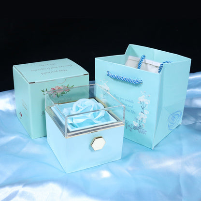 Flag Village Rotating Soap Flower Rose Gift Box Creative Rotating Rose Jewelry Packaging Box Valentine's Day Gift For Women