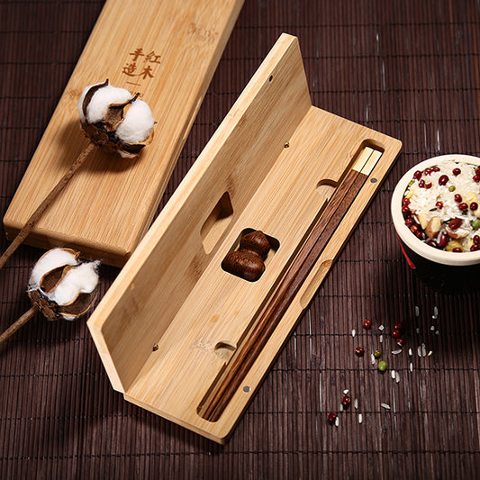 Flag Village Chinese Mahogany Chopsticks Lettering Solid Wood Box Set Gift Chopsticks Custom Gift Box Wedding Lettering Public Chopsticks Birthday Gift