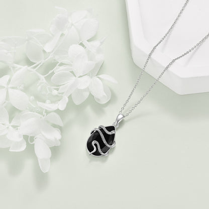 Flag Village Sterling Silver Black Obsidian Tourmaline Crystal Snake Necklace Jewelry as Gifts