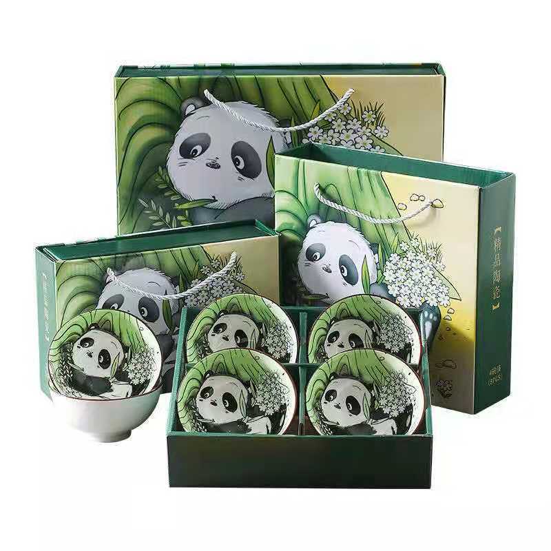 Flag Village Panda Bowl Set Household Combination Tableware Gift Box