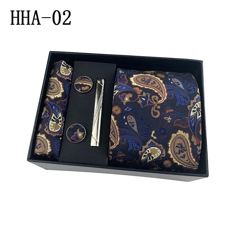 Flag Village Paisley Men's Tie Square Cuff Tie Clip Gift Set Business Casual Tie Black Gift Box