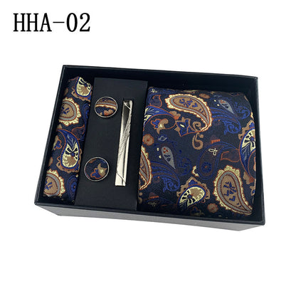 Flag Village Paisley Men's Tie Square Cuff Tie Clip Gift Set Business Casual Tie Black Gift Box