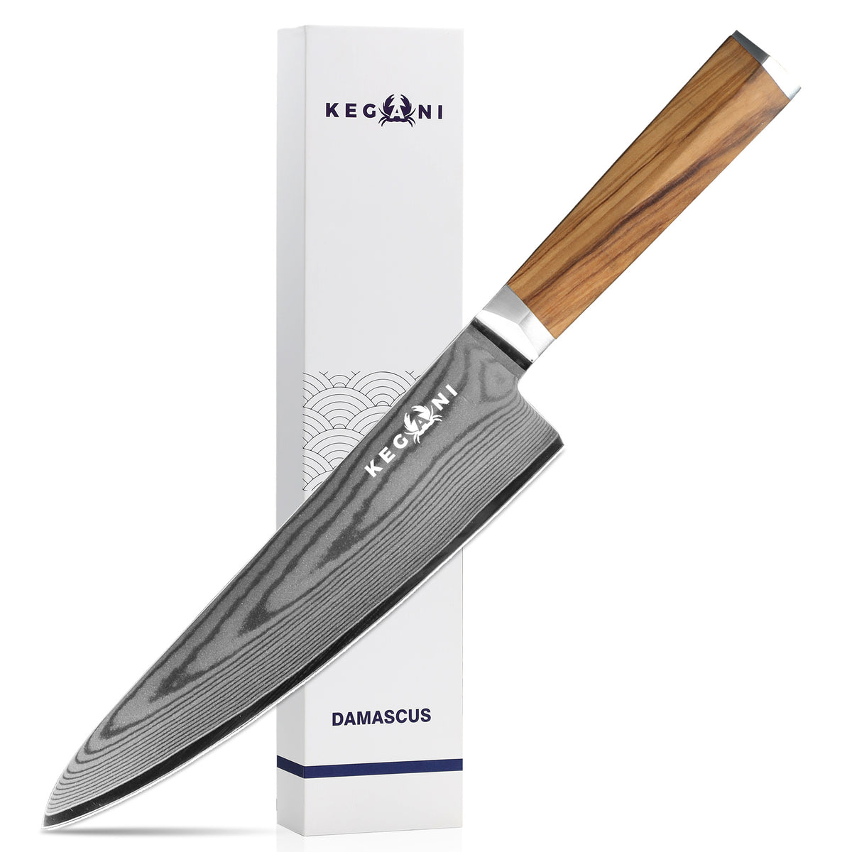 Flag Village Kegani 8 Inch Kiritsuke Knife, Japanese Chef Knife 67 Layers VG-10 Damascus Kiritsuke, Italian Olive Wood FullTang Handle Natural Texture Japanese Knife With Gift Box & Sheath