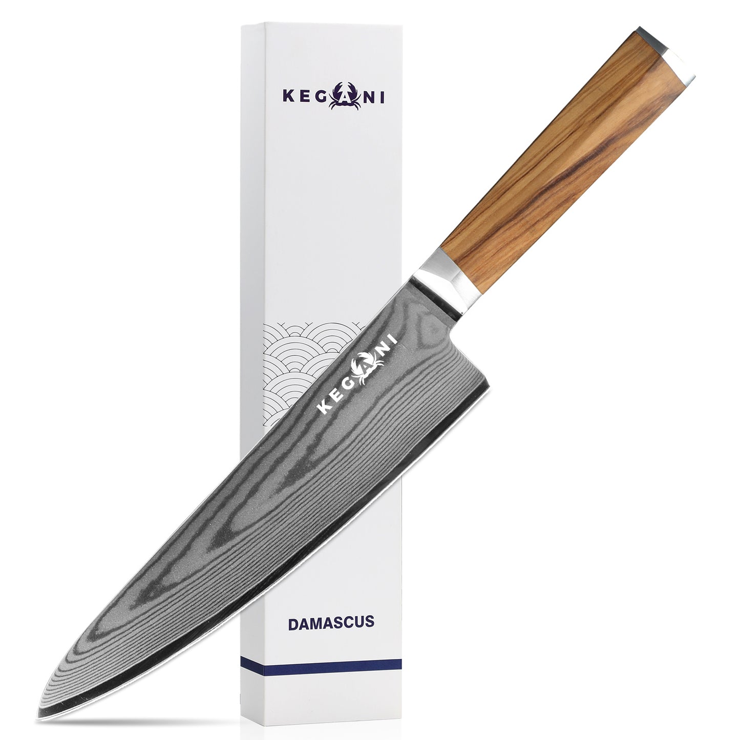 Flag Village Kegani 8 Inch Kiritsuke Knife, Japanese Chef Knife 67 Layers VG-10 Damascus Kiritsuke, Italian Olive Wood FullTang Handle Natural Texture Japanese Knife With Gift Box & Sheath