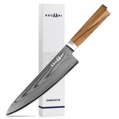 Flag Village Kegani 8 Inch Kiritsuke Knife, Japanese Chef Knife 67 Layers VG-10 Damascus Kiritsuke, Italian Olive Wood FullTang Handle Natural Texture Japanese Knife With Gift Box & Sheath
