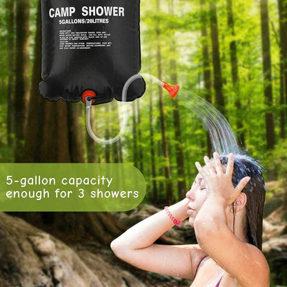 Flag Village 20L Camping Shower Portable Compact Solar Sun Heating Bath Bag Outdoor Travel