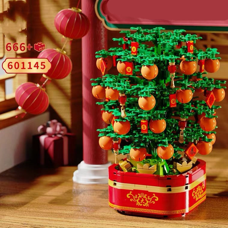 Flag Village DIY Building Blocks Music Box Christmas Tree Model Desktop Decoration Ornaments Gift Box For Woman Kids Present New Year Gifts