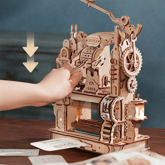 Flag Village Robotime Rokr Printing Press 3D DIY Puzzle Gifts For Boyfriend Family Wooden Toys With LED Light Building Block Kit Play LK602