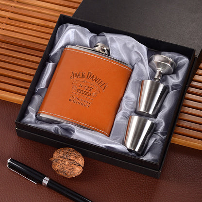 Flag Village Stainless Steel Metal Portable Wine Bottle Gift Box Set