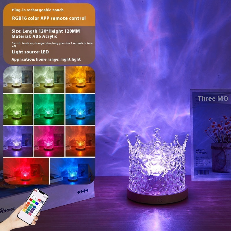 Flag Village LED Water Ripple Ambient Night Light USB Rotating Projection Crystal Table Lamp RGB Dimmable Home Decoration 16 Color Gifts