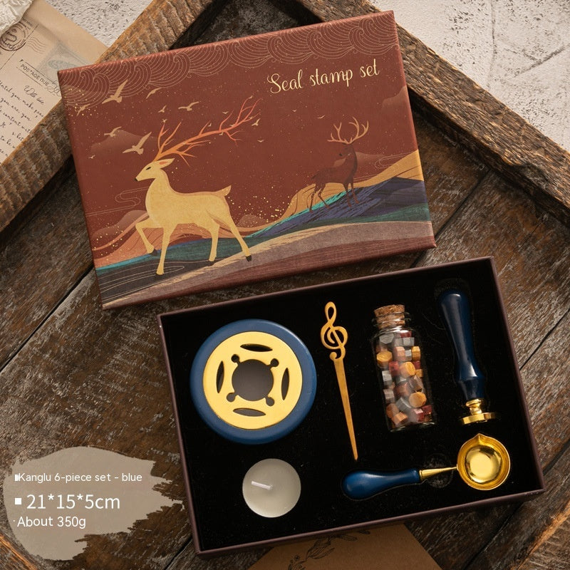 Flag Village Sealing Wax Seal Set Retro Elk Gift Box Wooden Handle