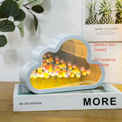 Flag Village Tulip Night Lamp DIY Material Cloud Tulips Night Lamp Decorative Mirrors Photo Frame LED Table Lights Korean Creative Desk Bedroom Handmade Birthday Gifts