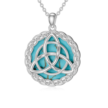 Flag Village Celtic Necklace 925 Sterling Silver with Genuine Turquoise Trinity Knot Pendant Good Luck Irish Jewelry Gifts for Women