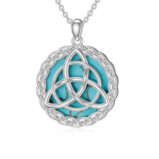 Flag Village Celtic Necklace 925 Sterling Silver with Genuine Turquoise Trinity Knot Pendant Good Luck Irish Jewelry Gifts for Women