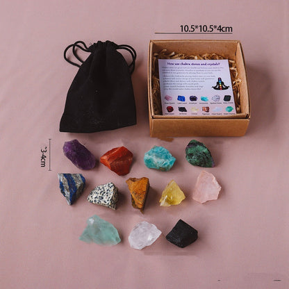 Flag Village Natural Crystal Original Stone Set Energy Crystal Unpolished Semi Precious Amethyst Gift Box