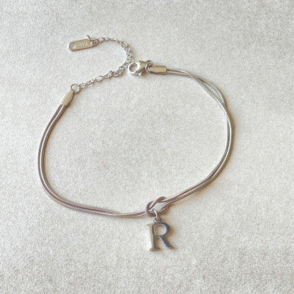 Flag Village New Letter A-Z Love Knot Bracelets For Women Couple Gold Color Dainty Snake Chain Charm Bracelet Stainless Steel Jewelry Gift Valentine's Day Gifts