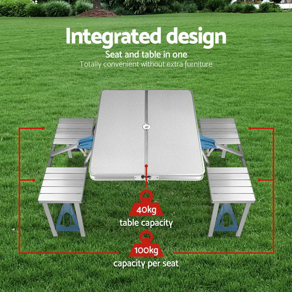 Flag Village Outdoor One-piece Folding Table And Chair Aluminum Alloy Folding Table Wholesale Barbecue Household Camping Aluminum Alloy Portable Table And Chair