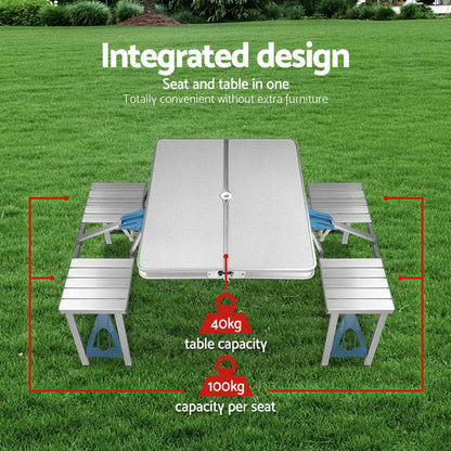 Flag Village Outdoor One-piece Folding Table And Chair Aluminum Alloy Folding Table Wholesale Barbecue Household Camping Aluminum Alloy Portable Table And Chair