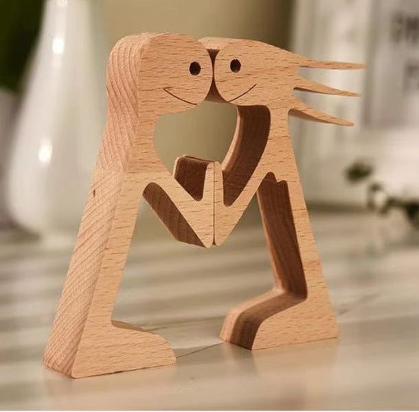 Flag Village DIY Figurine Wood Dog Ornament Sculpture Home Decoration A Man A Dog Wood Sculpture Christmas Gifts Model Decor