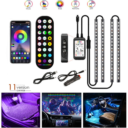 Flag Village Auto Tools Styling Decorative Lamp LED Car Interior Light Waterproof Ambient Lamp Of Wireless Remote Music Control Car RGB Strip Lights