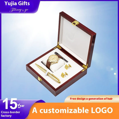Flag Village High-end Teacher's Day Gift Three-set Box Simple Metal Ball Point Pen Cufflinks Fashion Business Men's Suit