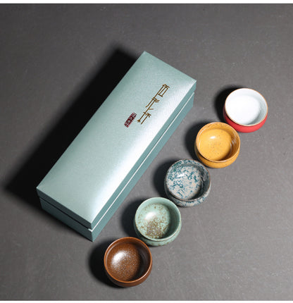 Flag Village Kiln Baked Five-shaped Cup Porcelain Kung Fu Tea Set Gift Box