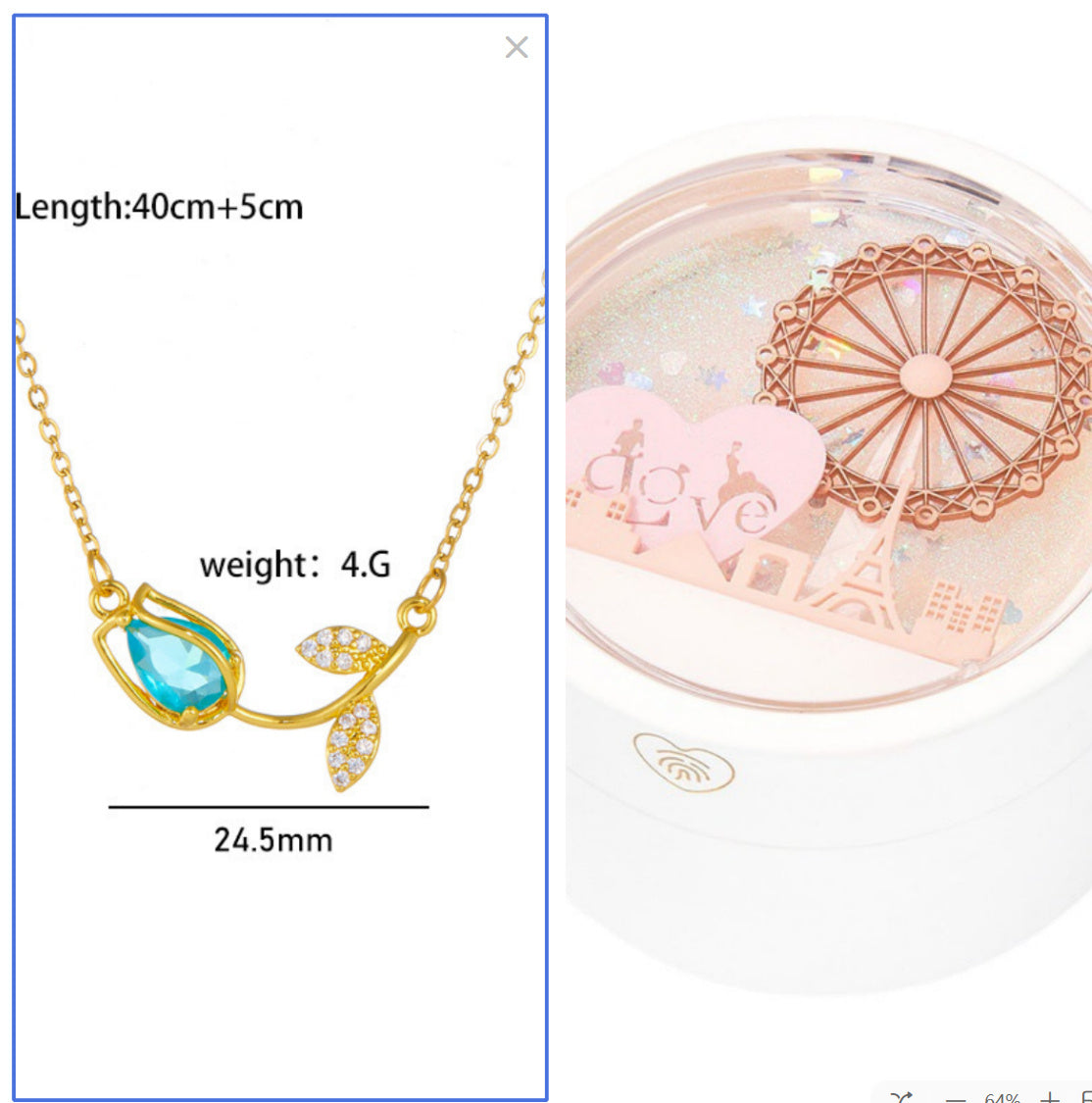 Flag Village Ferris Wheel Induction Lamp Light Luxury Ring Set Chain Jewelry Box