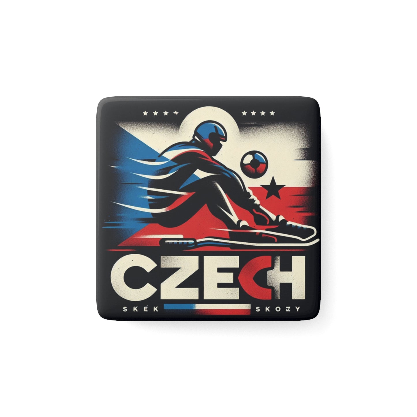 Flag Village Czech Flag Sporting Porcelain Magnet, Square CZE0006