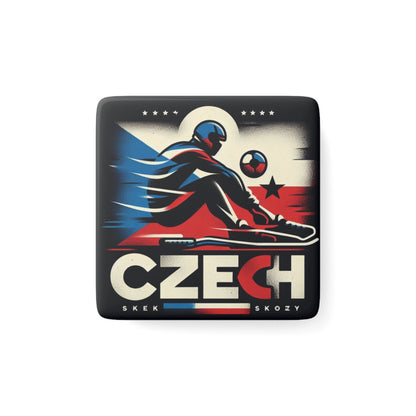 Flag Village Czech Flag Sporting Porcelain Magnet, Square CZE0006