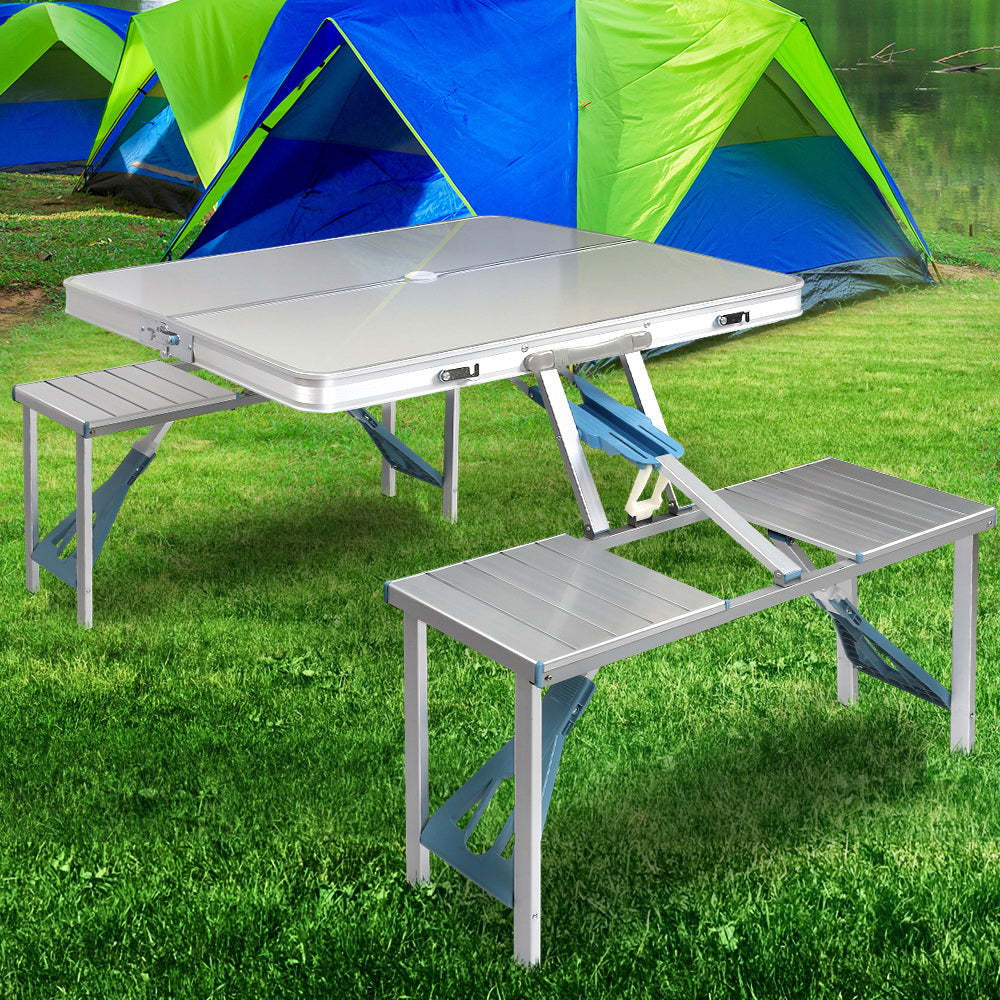 Flag Village Outdoor One-piece Folding Table And Chair Aluminum Alloy Folding Table Wholesale Barbecue Household Camping Aluminum Alloy Portable Table And Chair