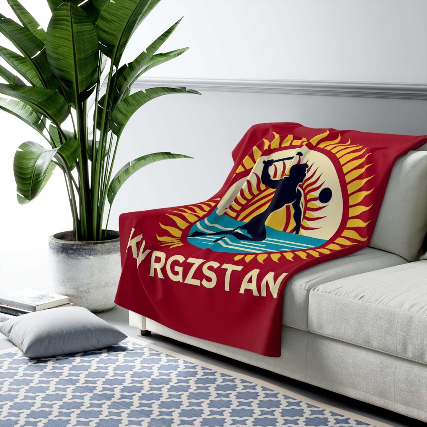 Flag Village Kyrgyzstan Sporting Flag Sherpa Fleece Blanket KGZ0001