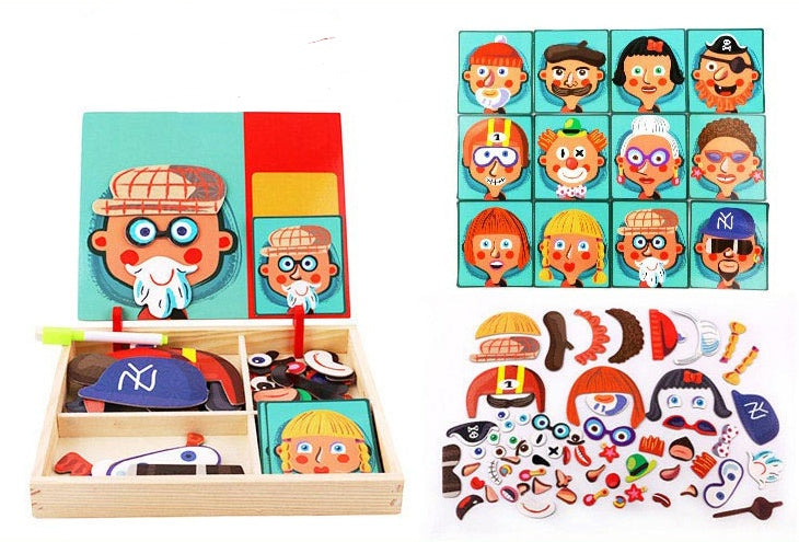 Flag Village Montessori Magnetic Fun Puzzle Children's Wooden Puzzle Box Game Cartoon Educational Painting Toys For Children Gift Antistress