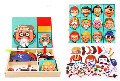 Flag Village Montessori Magnetic Fun Puzzle Children's Wooden Puzzle Box Game Cartoon Educational Painting Toys For Children Gift Antistress