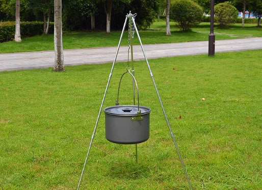 Flag Village Compatible with Apple, Camping outdoor campfire tripod hanging pot picnic fire bracket aluminum alloy tripod camping supplies