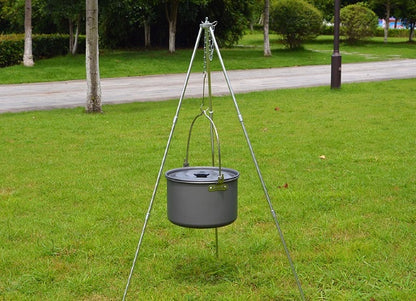 Flag Village Compatible with Apple, Camping outdoor campfire tripod hanging pot picnic fire bracket aluminum alloy tripod camping supplies