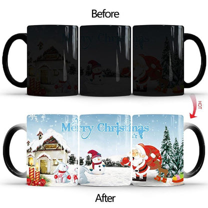 Flag Village Merry Christmas Magic Mug Temperature Color Changing Mugs Heat Sensitive Cup Coffee Tea Milk Mug Novelty Gifts for Kids